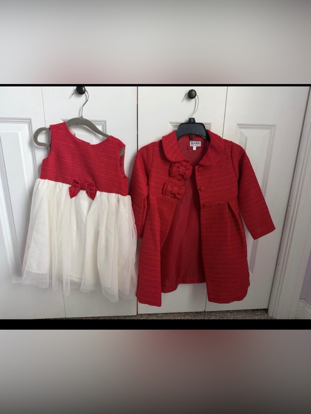 Blueberi Boulevard Red Dress and Matching Red Coat Set for Girls